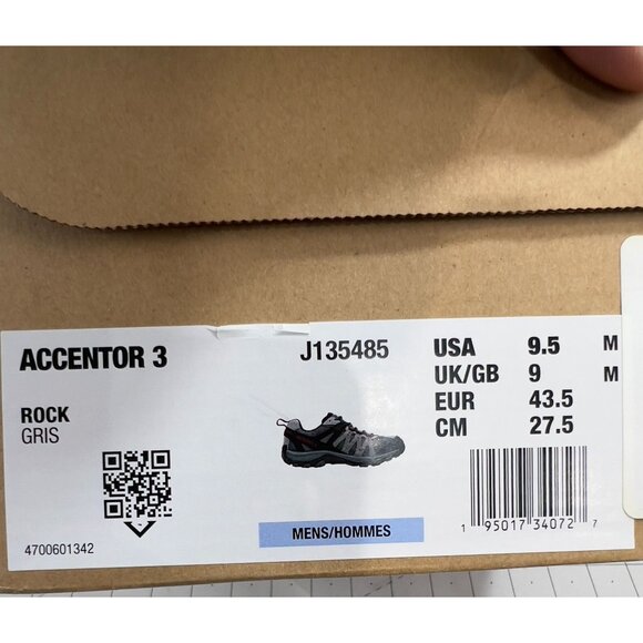 Merrell Accentor 3 Hiking Shoes Leather/Synthetic Men's Sz. 9.5 New Rock/Gray - Picture 8 of 10